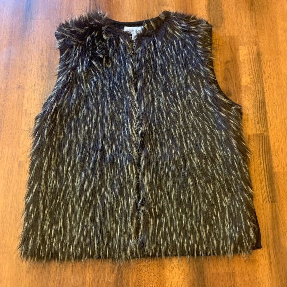 KIKIT vintage faux fur vest jacket women’s XL black brown 90’s full zip